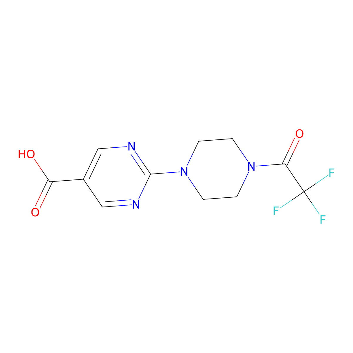 2-[4-(2,2,2-Trifluoroacetyl)piperazin-1-yl]pyrimidine-5-carboxylic acid molecular structure, CAS 2680769-23-5