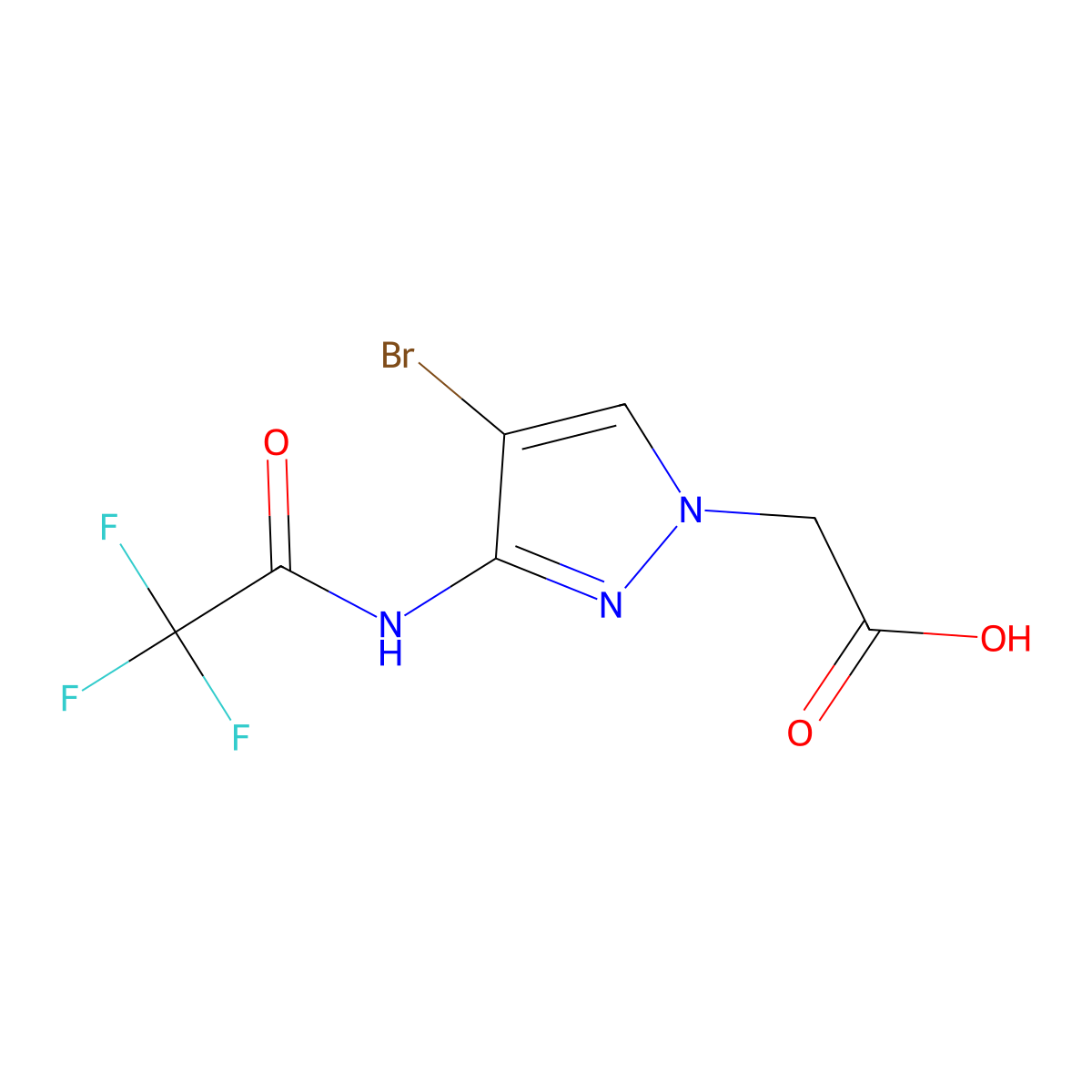 2-[4-bromo-3-(2,2,2-trifluoroacetamido)-1H-pyrazol-1-yl]acetic acid molecular structure, CAS 2680769-56-4