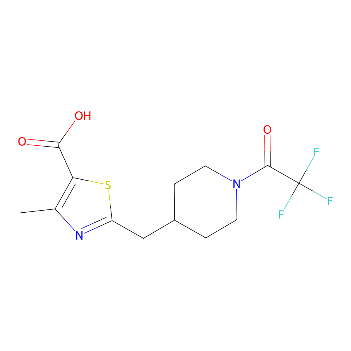 4-Methyl-2-{[1-(2,2,2-trifluoroacetyl)piperidin-4-yl]methyl}-1,3-thiazole-5-carboxylic acid molecular structure, CAS 2680769-71-3