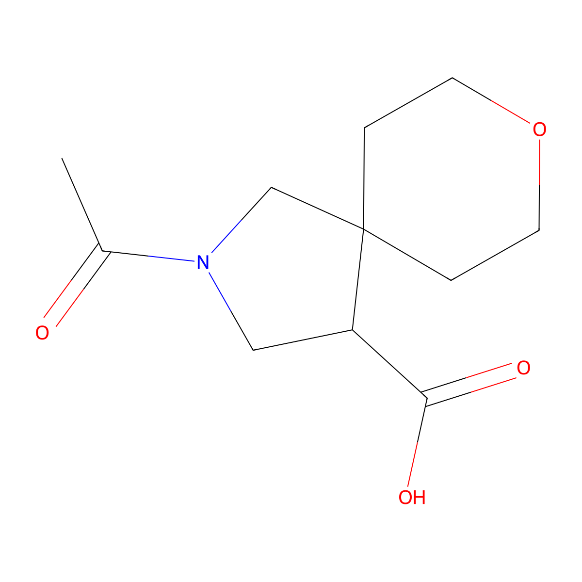 2-Acetyl-8-oxa-2-azaspiro[4.5]decane-4-carboxylic acid molecular structure, CAS 2680770-01-6