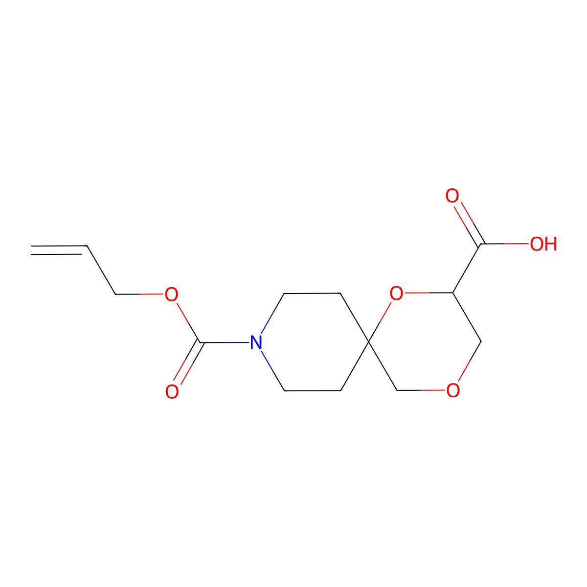 9-[(Prop-2-en-1-yloxy)carbonyl]-1,4-dioxa-9-azaspiro[5.5]undecane-2-carboxylic acid molecular structure, CAS 2680770-28-7