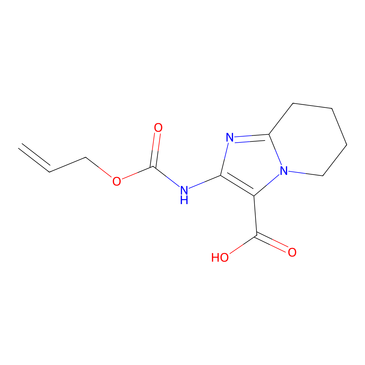 2-{[(prop-2-en-1-yloxy)carbonyl]amino}-5H,6H,7H,8H-imidazo[1,2-a]pyridine-3-carboxylic acid molecular structure, CAS 2680770-32-3