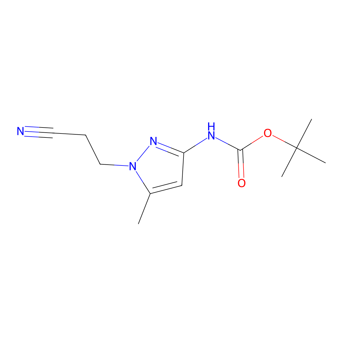 tert-butyl N-[1-(2-cyanoethyl)-5-methyl-1H-pyrazol-3-yl]carbamate molecular structure, CAS 2680770-49-2