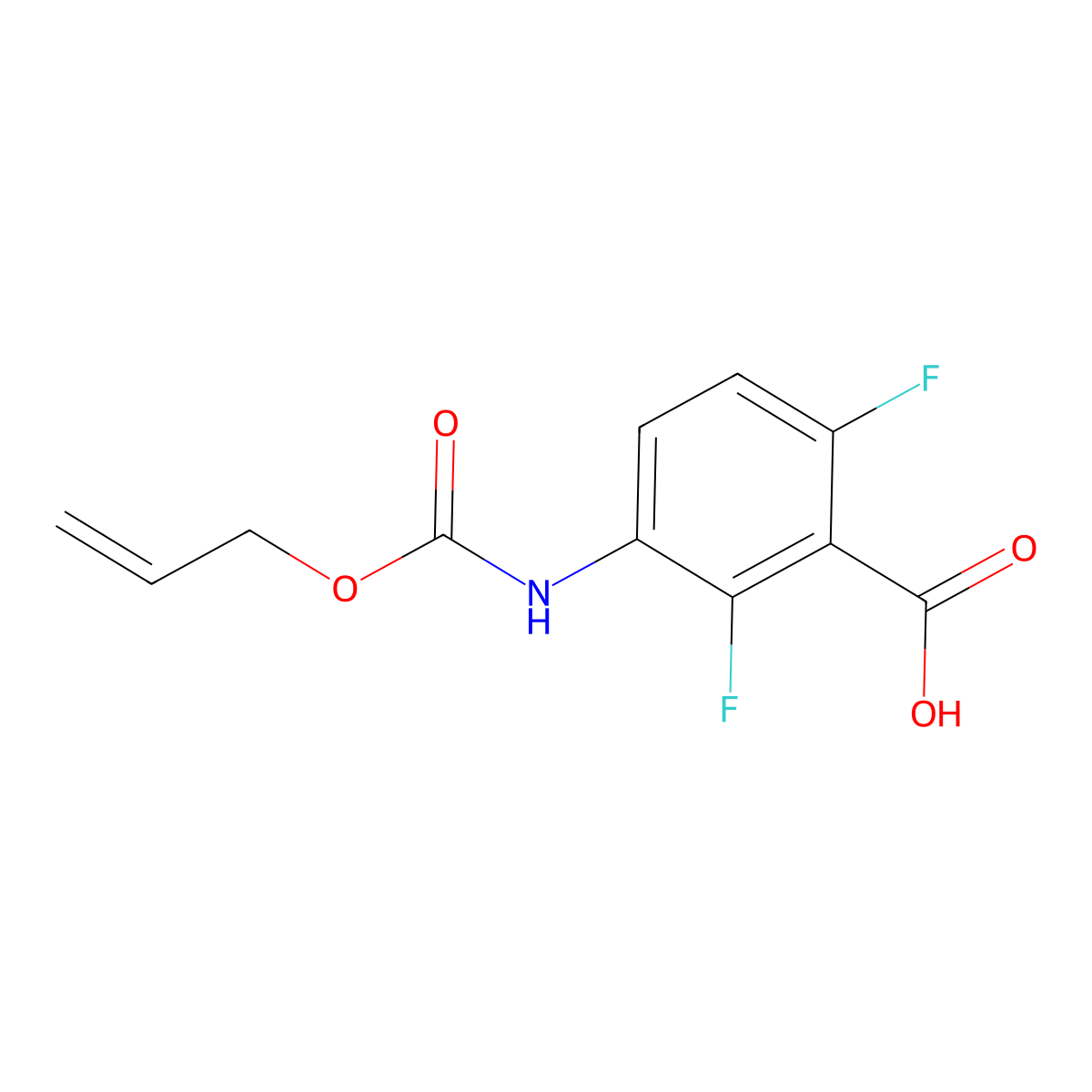 2,6-Difluoro-3-{[(prop-2-en-1-yloxy)carbonyl]amino}benzoic acid molecular structure, CAS 2680770-55-0