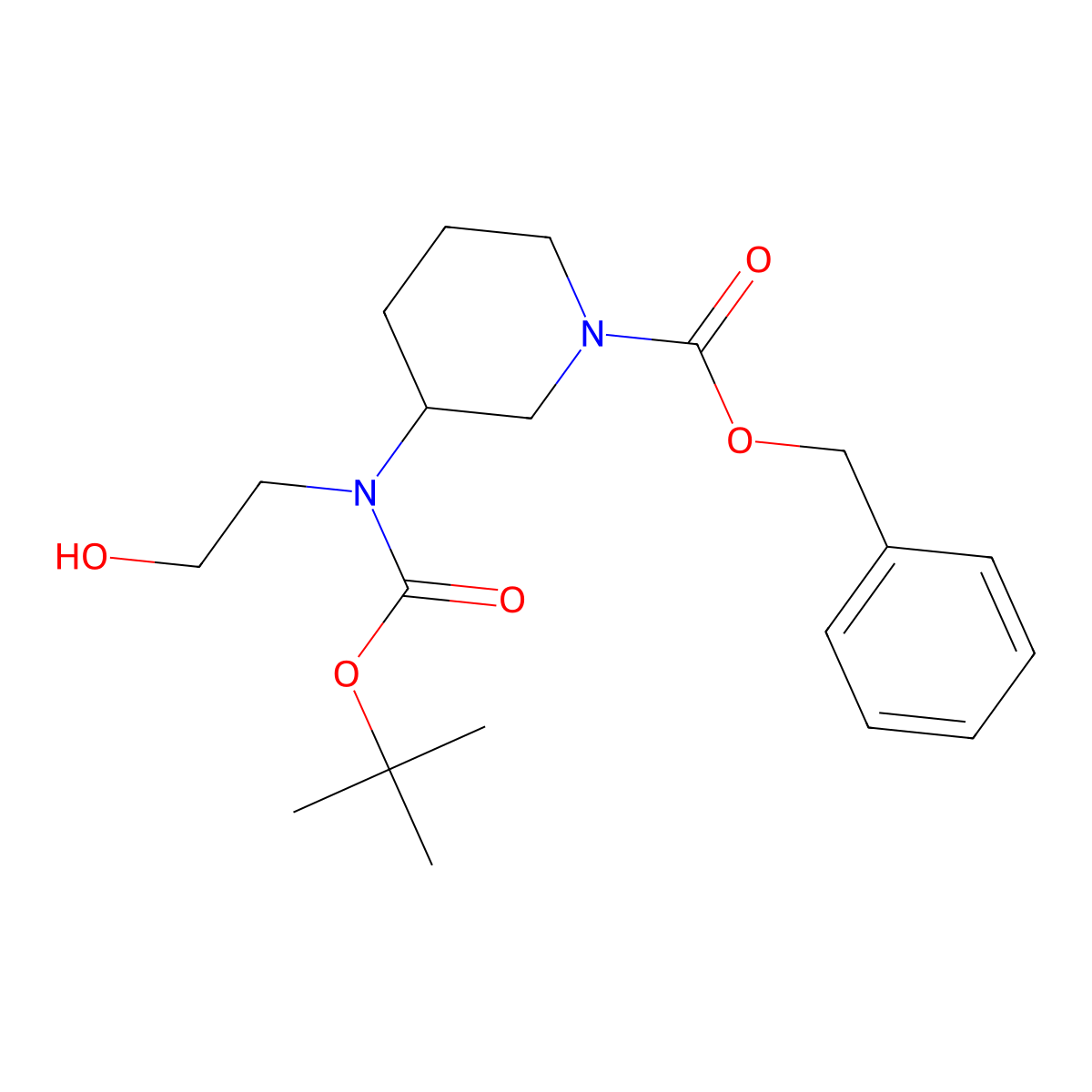Benzyl 3-{[(tert-butoxy)carbonyl](2-hydroxyethyl)amino}piperidine-1-carboxylate molecular structure, CAS 2680770-58-3