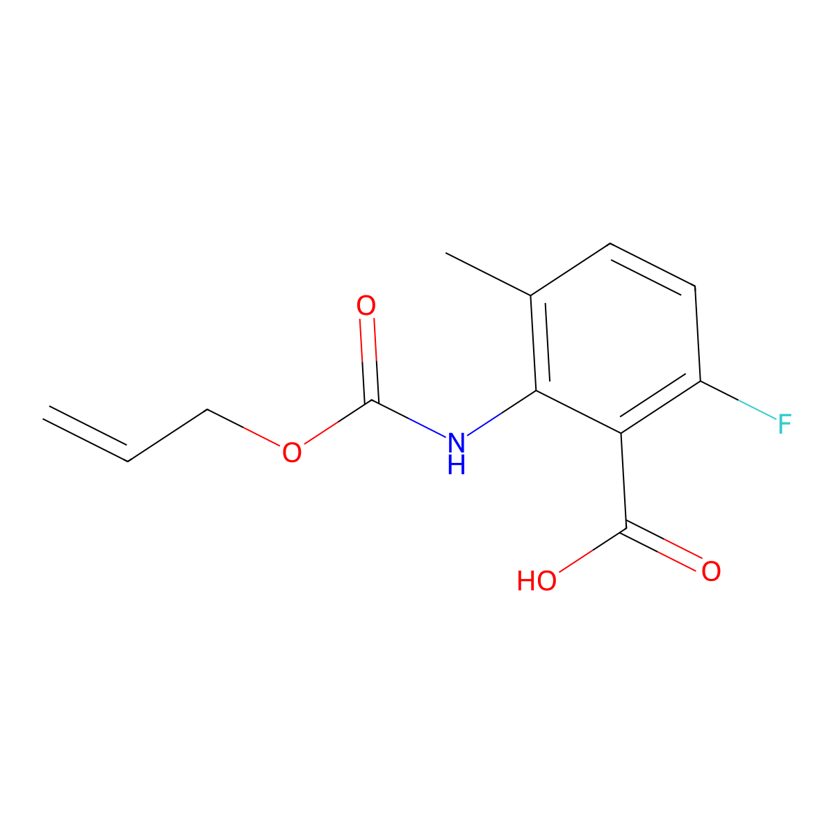 6-Fluoro-3-methyl-2-{[(prop-2-en-1-yloxy)carbonyl]amino}benzoic acid molecular structure, CAS 2680770-65-2