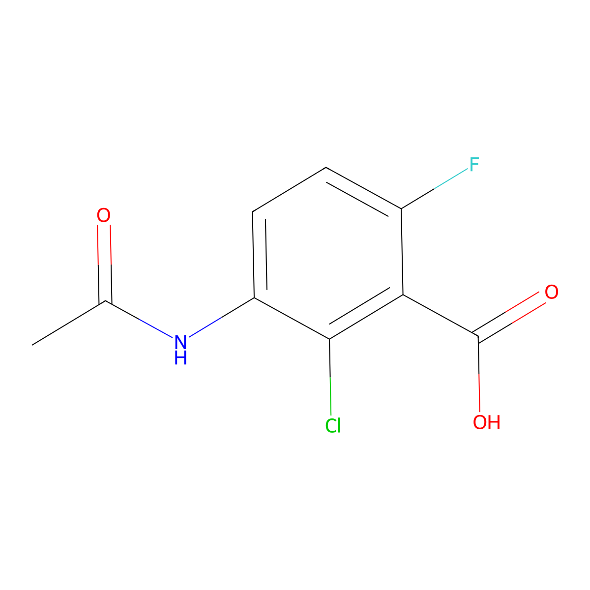 2-Chloro-3-acetamido-6-fluorobenzoic acid molecular structure, CAS 2680770-66-3