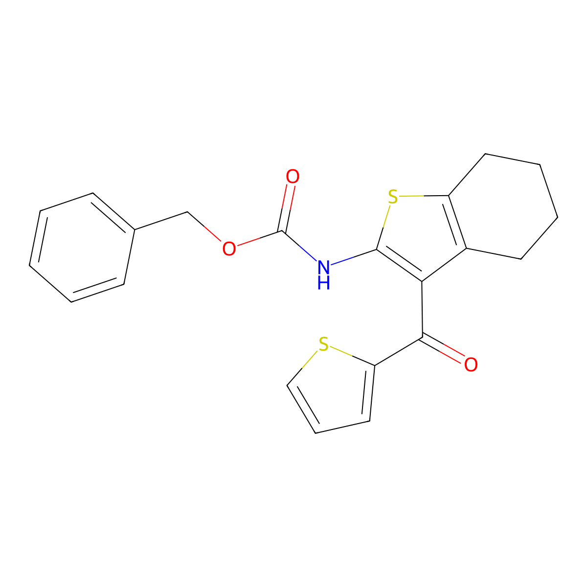 benzyl N-[3-(thiophene-2-carbonyl)-4,5,6,7-tetrahydro-1-benzothiophen-2-yl]carbamate molecular structure, CAS 2680770-67-4