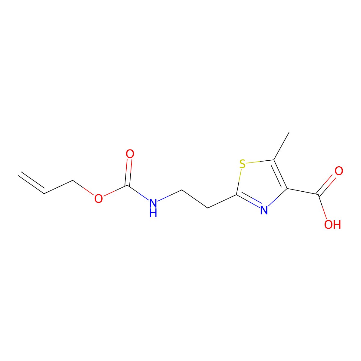 5-Methyl-2-(2-{[(prop-2-en-1-yloxy)carbonyl]amino}ethyl)-1,3-thiazole-4-carboxylic acid molecular structure, CAS 2680770-75-4
