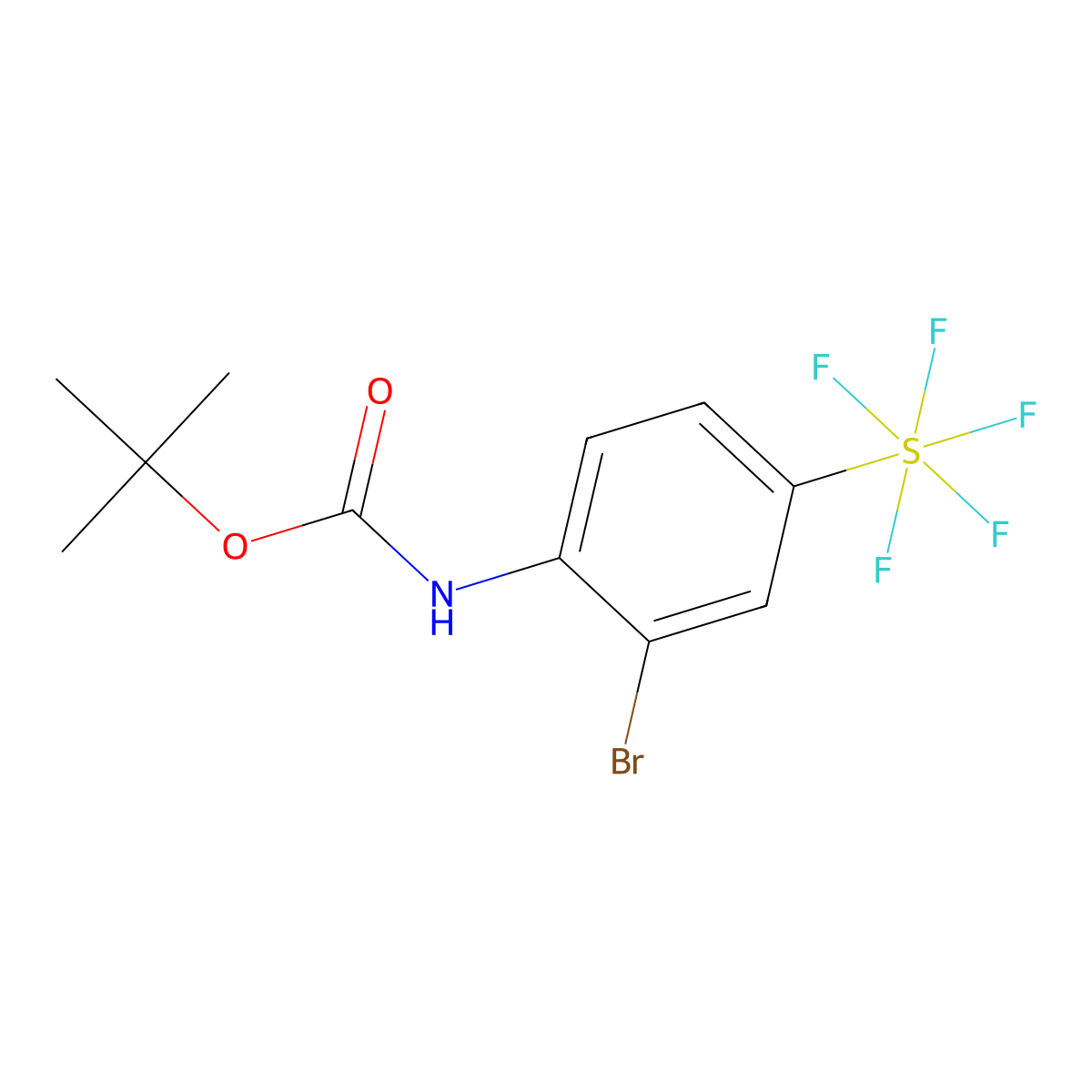 tert-butyl N-[2-bromo-4-(pentafluoro-lambda6-sulfanyl)phenyl]carbamate molecular structure, CAS 2680770-79-8