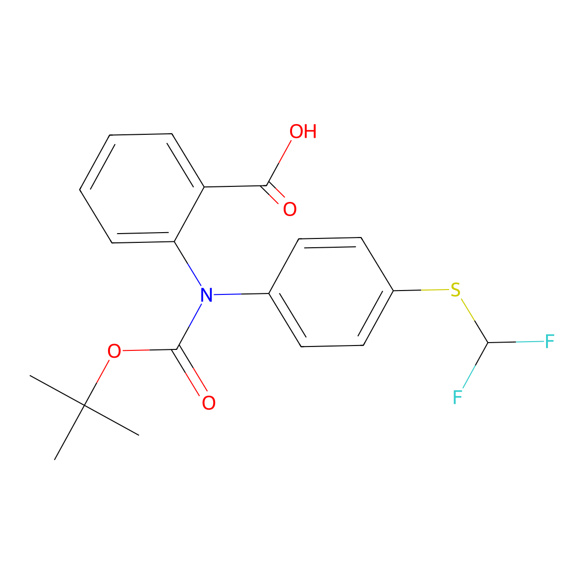2-{[(Tert-butoxy)carbonyl]({4-[(difluoromethyl)sulfanyl]phenyl})amino}benzoic acid molecular structure, CAS 2680770-85-6