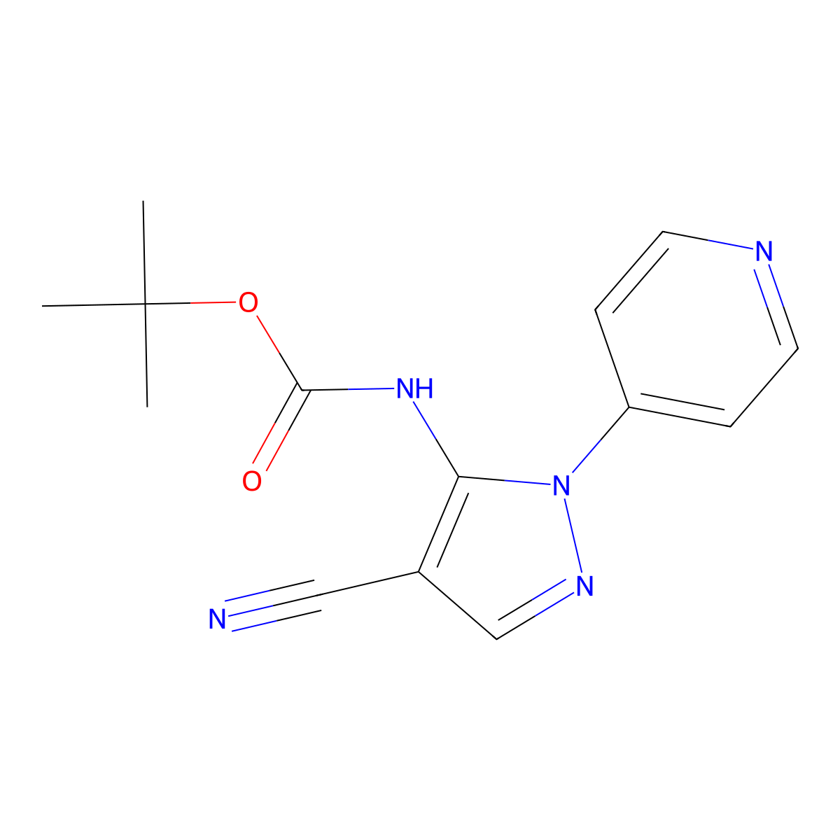 tert-butyl N-[4-cyano-1-(pyridin-4-yl)-1H-pyrazol-5-yl]carbamate molecular structure, CAS 2680770-89-0