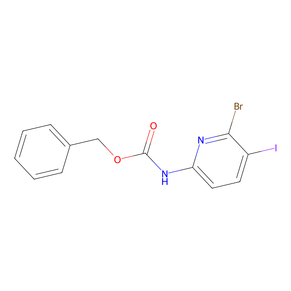 benzyl N-(6-bromo-5-iodopyridin-2-yl)carbamate molecular structure, CAS 2680770-91-4
