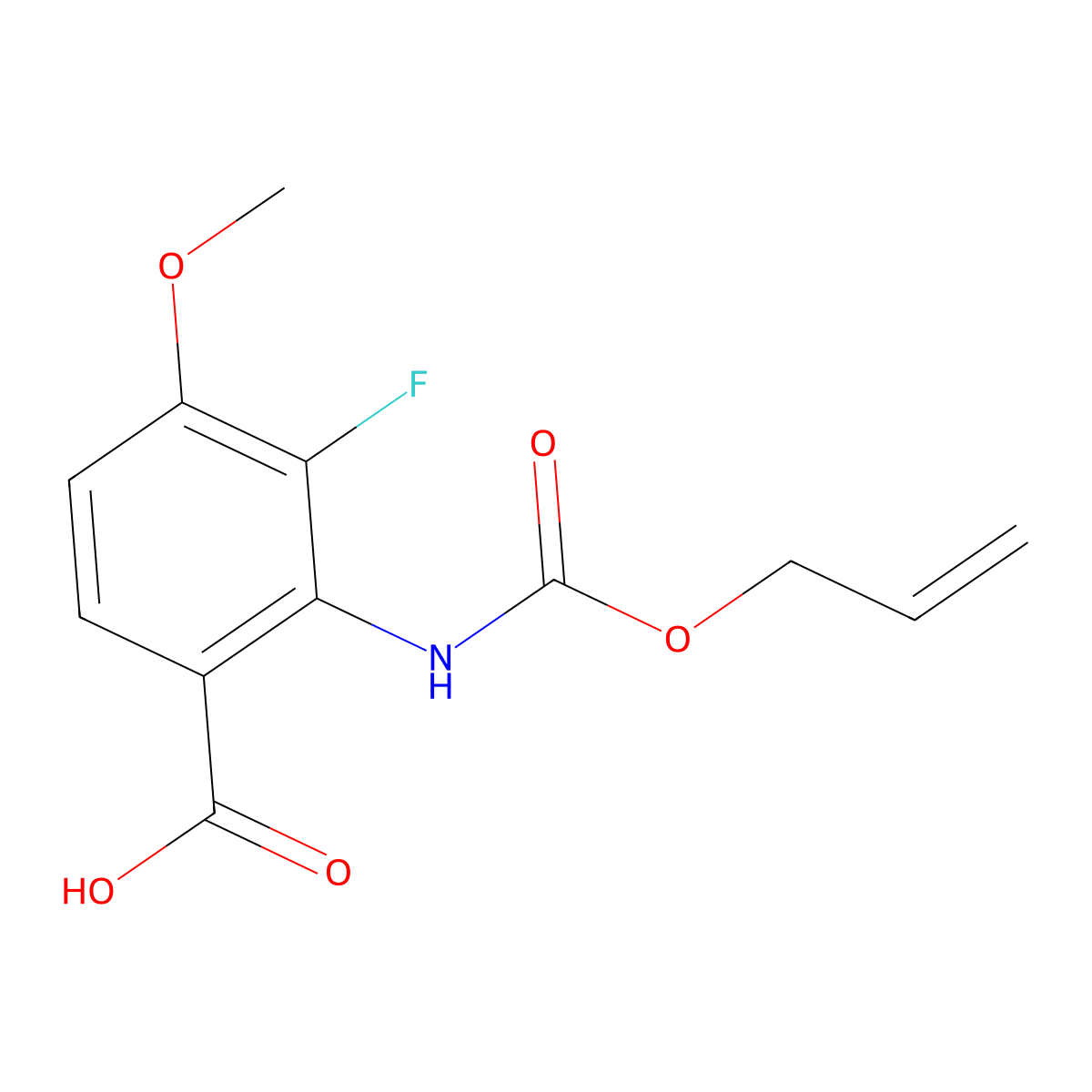 3-Fluoro-4-methoxy-2-{[(prop-2-en-1-yloxy)carbonyl]amino}benzoic acid molecular structure, CAS 2680770-94-7