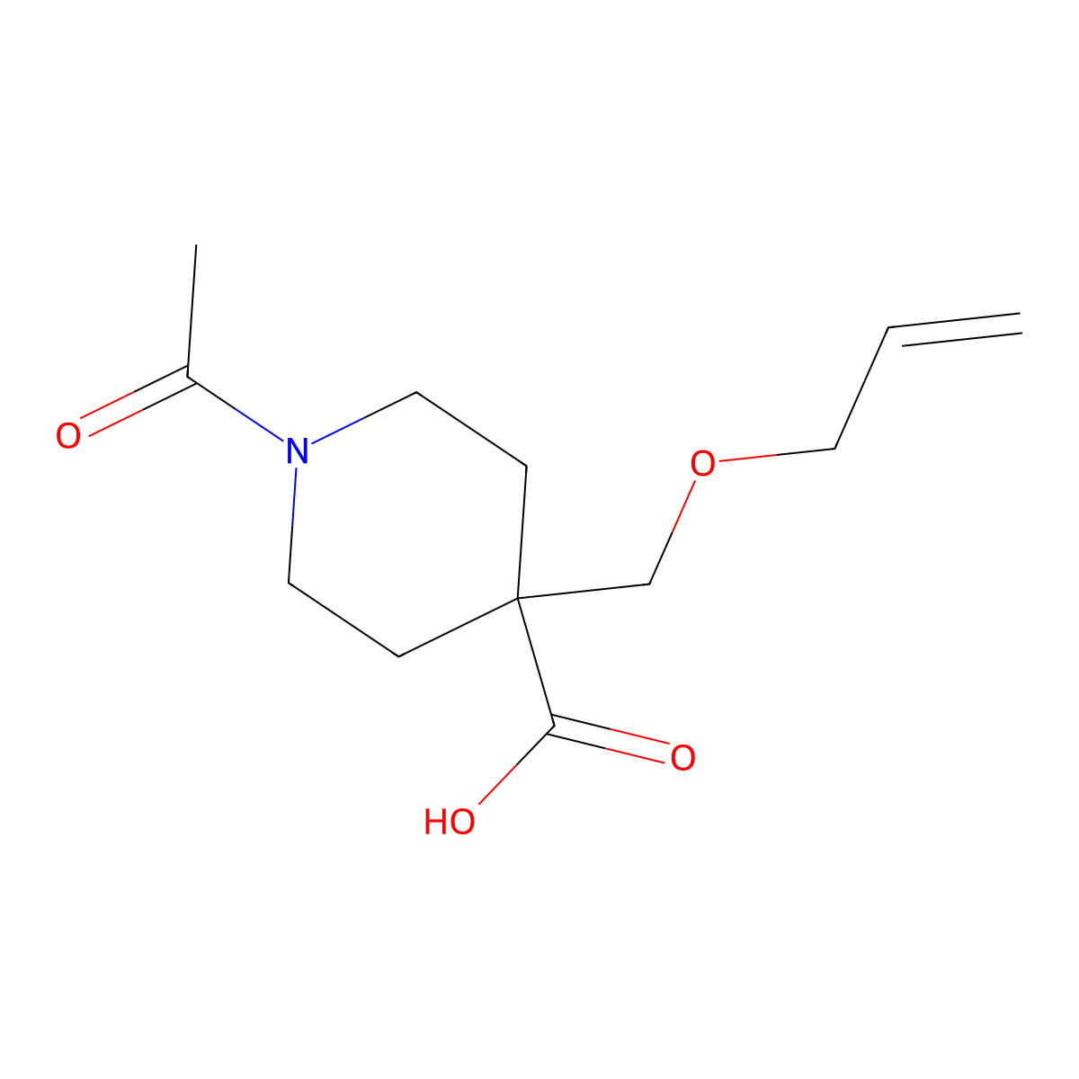 1-Acetyl-4-[(prop-2-en-1-yloxy)methyl]piperidine-4-carboxylic acid molecular structure, CAS 2680771-08-6