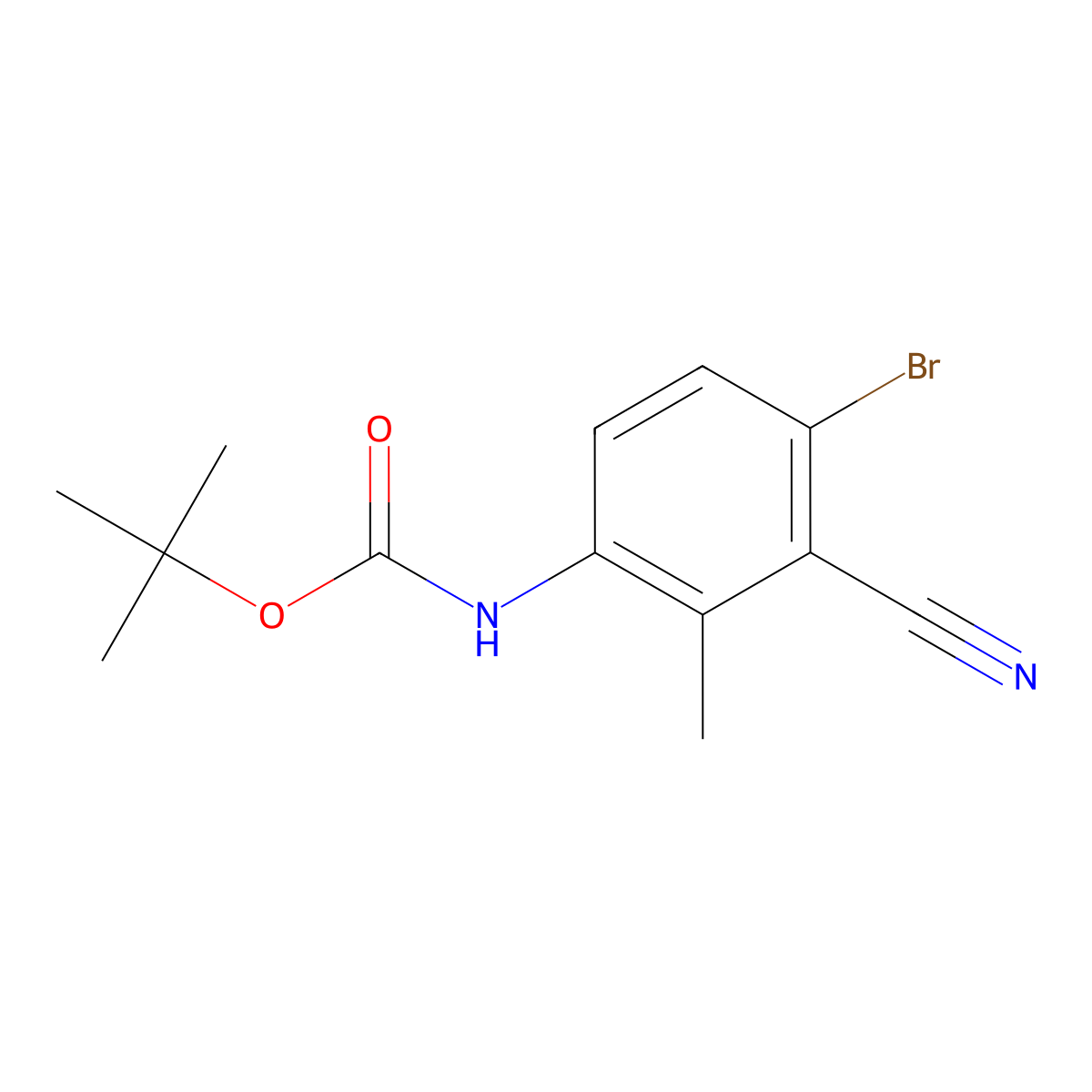 tert-butyl N-(4-bromo-3-cyano-2-methylphenyl)carbamate molecular structure, CAS 2680771-35-9