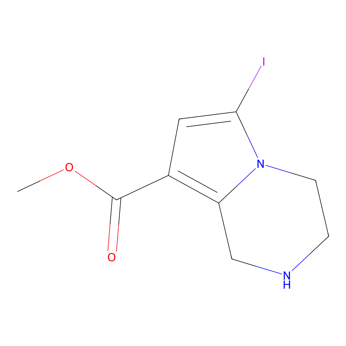 methyl 6-iodo-1H,2H,3H,4H-pyrrolo[1,2-a]pyrazine-8-carboxylate molecular structure, CAS 2680771-50-8