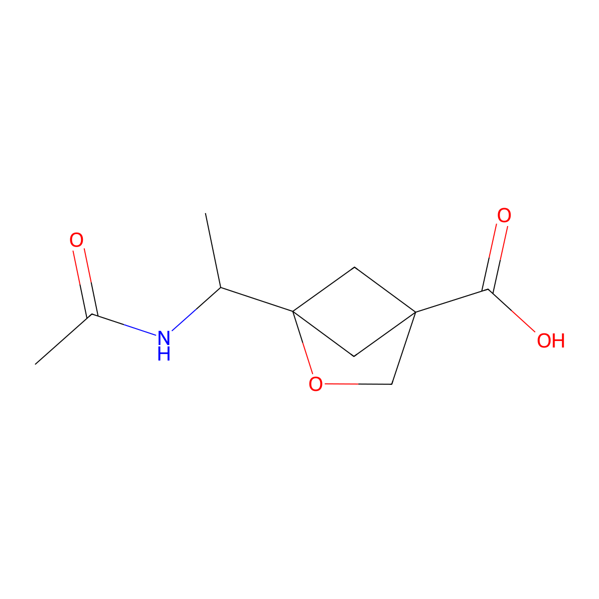 1-(1-Acetamidoethyl)-2-oxabicyclo[2.1.1]hexane-4-carboxylic acid molecular structure, CAS 2680771-58-6