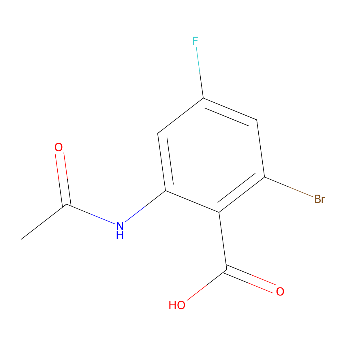 2-Bromo-6-acetamido-4-fluorobenzoic acid molecular structure, CAS 2680771-59-7