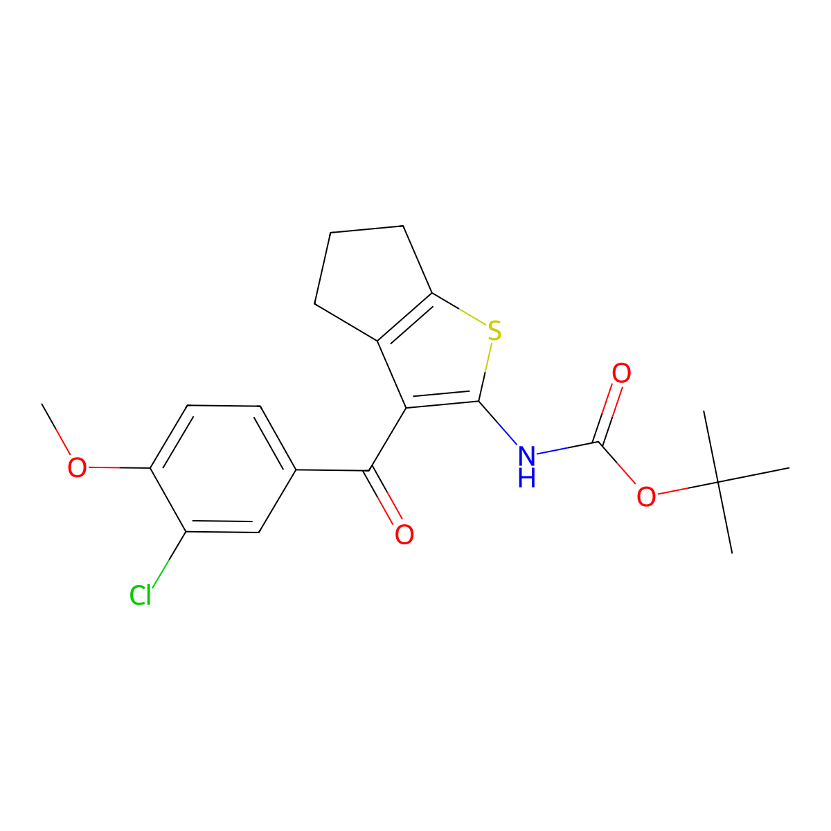 tert-butyl N-[3-(3-chloro-4-methoxybenzoyl)-4H,5H,6H-cyclopenta[b]thiophen-2-yl]carbamate molecular structure, CAS 2680771-62-2