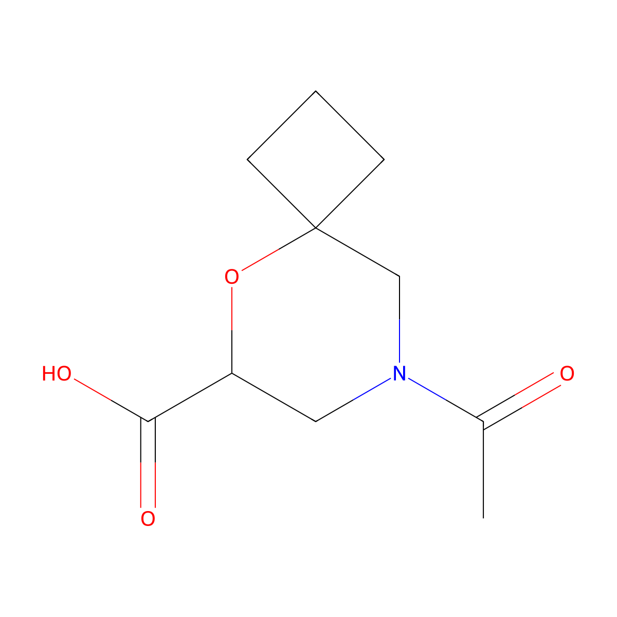 8-Acetyl-5-oxa-8-azaspiro[3.5]nonane-6-carboxylic acid molecular structure, CAS 2680771-69-9