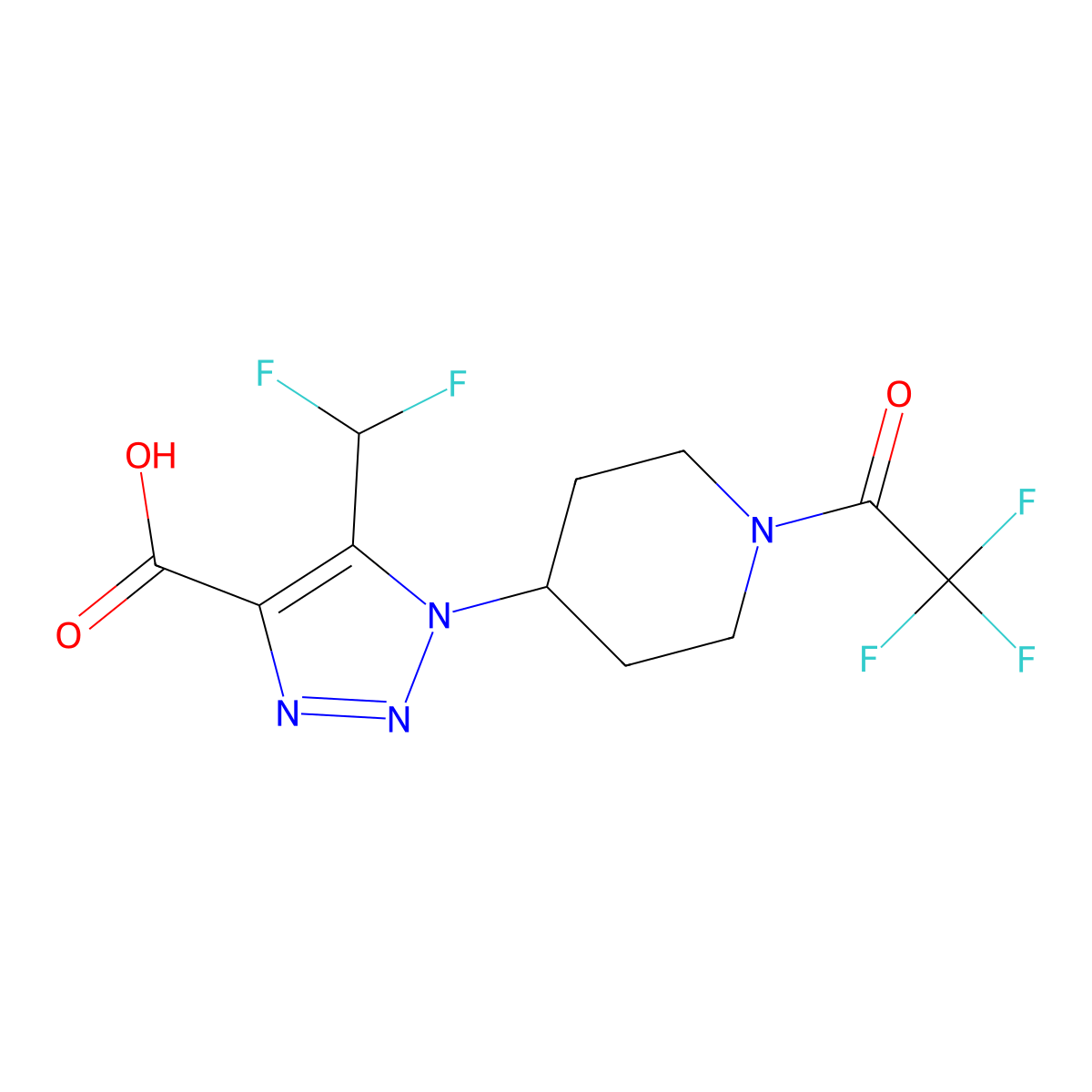 5-(difluoromethyl)-1-[1-(2,2,2-trifluoroacetyl)piperidin-4-yl]-1H-1,2,3-triazole-4-carboxylic acid molecular structure, CAS 2680771-74-6