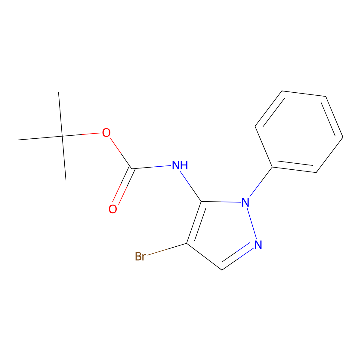 tert-butyl N-(4-bromo-1-phenyl-1H-pyrazol-5-yl)carbamate molecular structure, CAS 2680771-79-1
