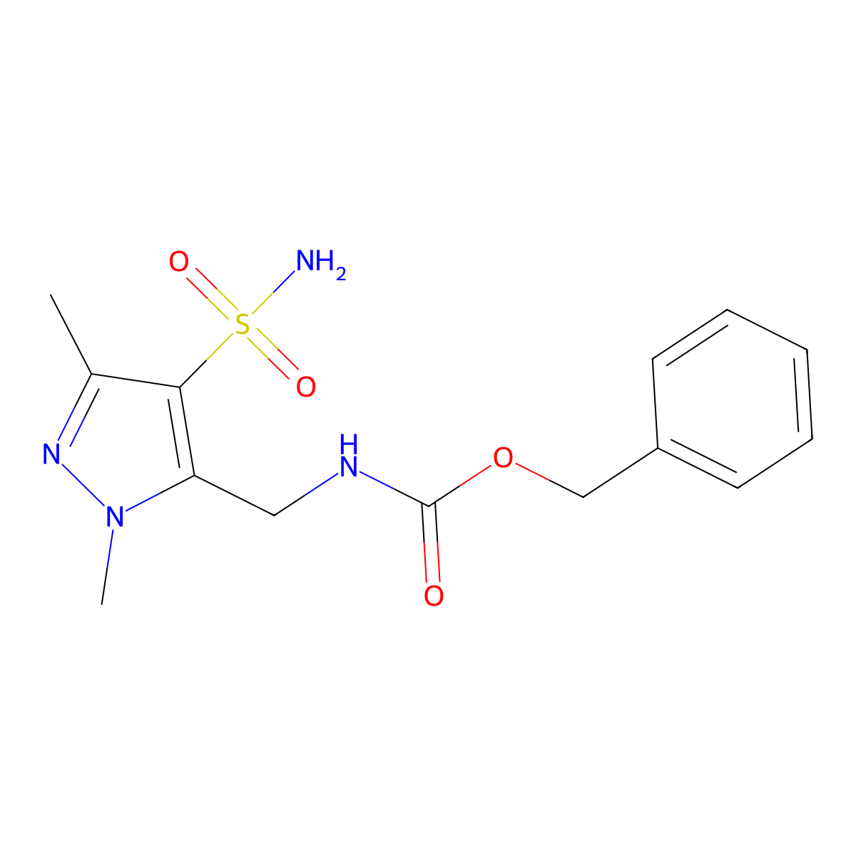 benzyl N-[(1,3-dimethyl-4-sulfamoyl-1H-pyrazol-5-yl)methyl]carbamate molecular structure, CAS 2680771-82-6