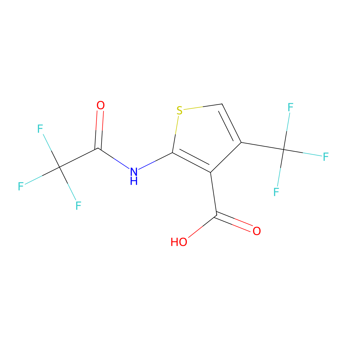 2-(2,2,2-Trifluoroacetamido)-4-(trifluoromethyl)thiophene-3-carboxylic acid molecular structure, CAS 2680771-95-1