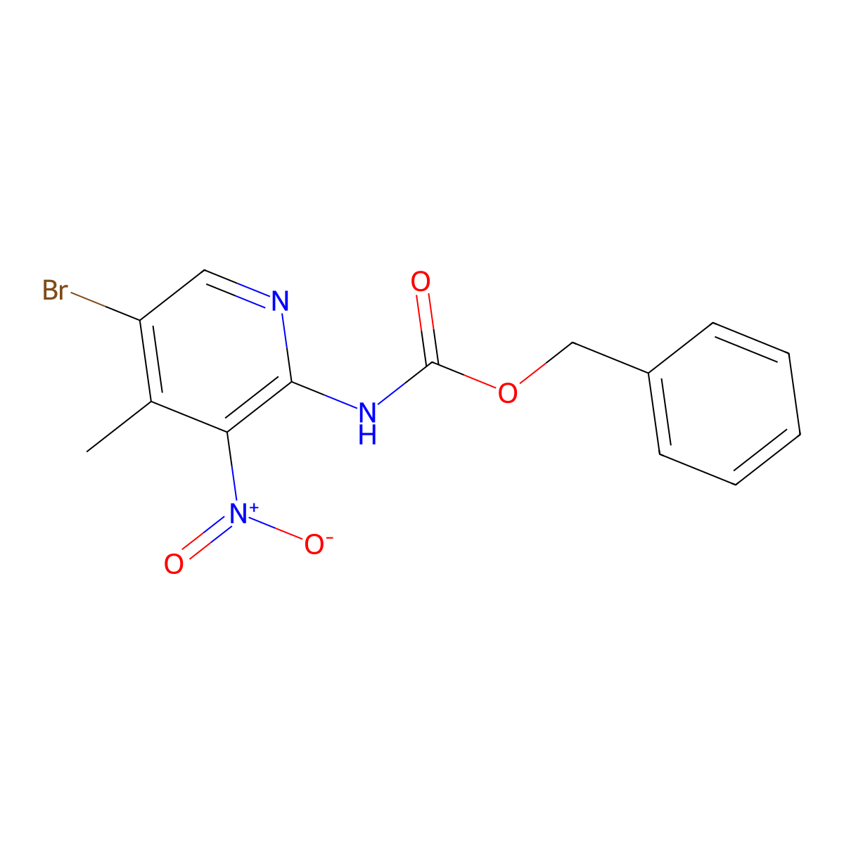 benzyl N-(5-bromo-4-methyl-3-nitropyridin-2-yl)carbamate molecular structure, CAS 2680772-08-9