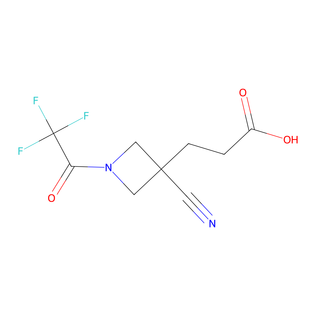 3-[3-Cyano-1-(2,2,2-trifluoroacetyl)azetidin-3-yl]propanoic acid molecular structure, CAS 2680772-11-4