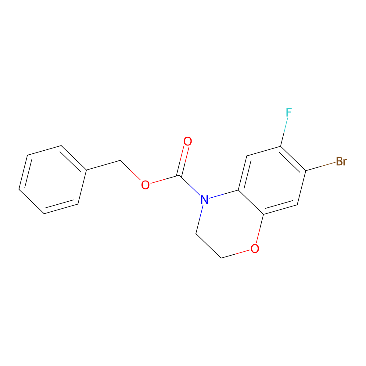 benzyl 7-bromo-6-fluoro-3,4-dihydro-2H-1,4-benzoxazine-4-carboxylate molecular structure, CAS 2680772-14-7