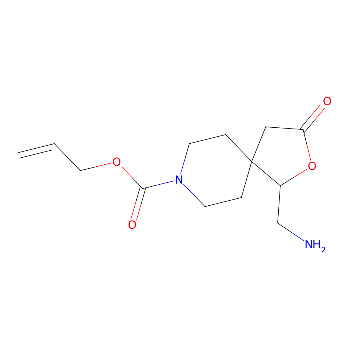 Prop-2-en-1-yl 1-(aminomethyl)-3-oxo-2-oxa-8-azaspiro[4.5]decane-8-carboxylate molecular structure, CAS 2680772-29-4