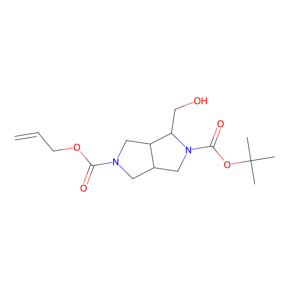 2-Tert-butyl 5-prop-2-en-1-yl 1-(hydroxymethyl)-octahydropyrrolo[3,4-c]pyrrole-2,5-dicarboxylate molecular structure, CAS 2680772-52-3