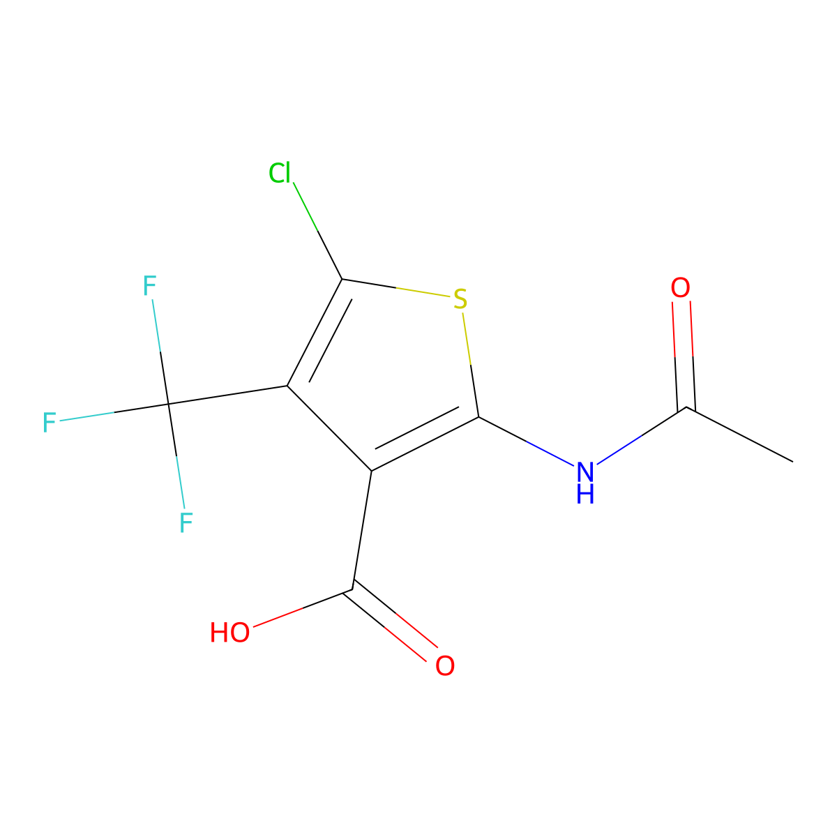 5-Chloro-2-acetamido-4-(trifluoromethyl)thiophene-3-carboxylic acid molecular structure, CAS 2680772-56-7