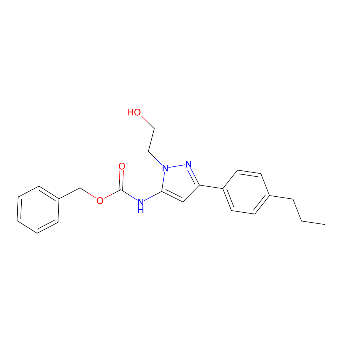 benzyl N-[1-(2-hydroxyethyl)-3-(4-propylphenyl)-1H-pyrazol-5-yl]carbamate molecular structure, CAS 2680772-57-8