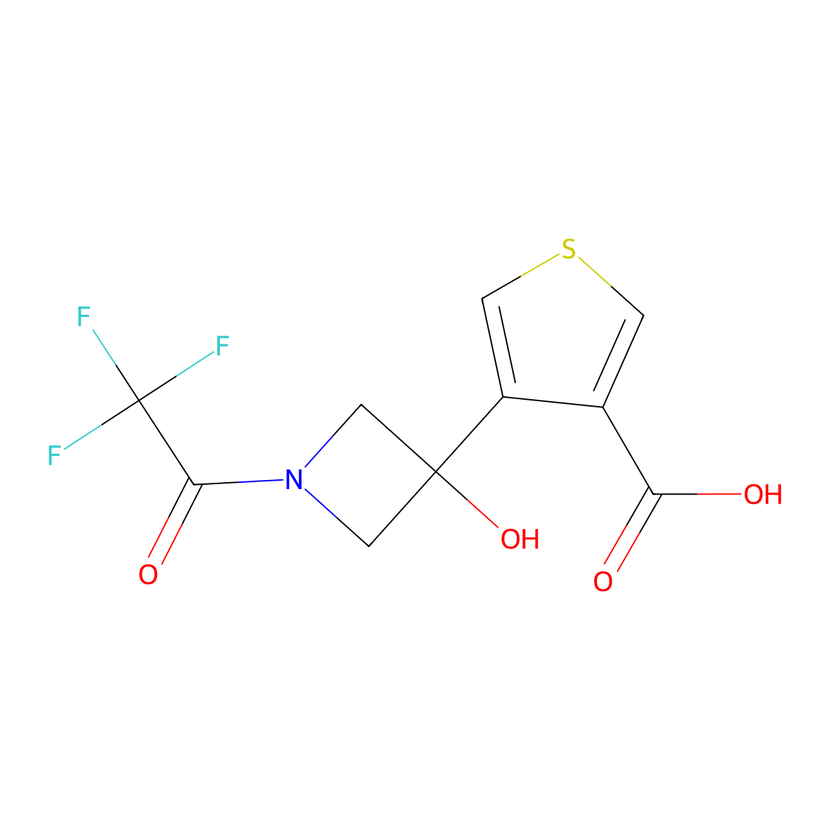 4-[3-Hydroxy-1-(2,2,2-trifluoroacetyl)azetidin-3-yl]thiophene-3-carboxylic acid molecular structure, CAS 2680772-71-6
