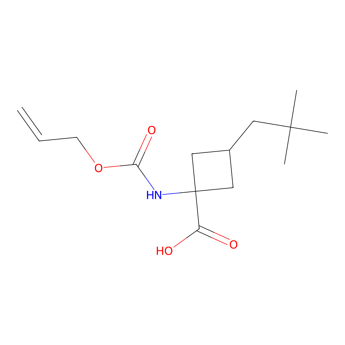 3-(2,2-Dimethylpropyl)-1-{[(prop-2-en-1-yloxy)carbonyl]amino}cyclobutane-1-carboxylic acid molecular structure, CAS 2680772-82-9