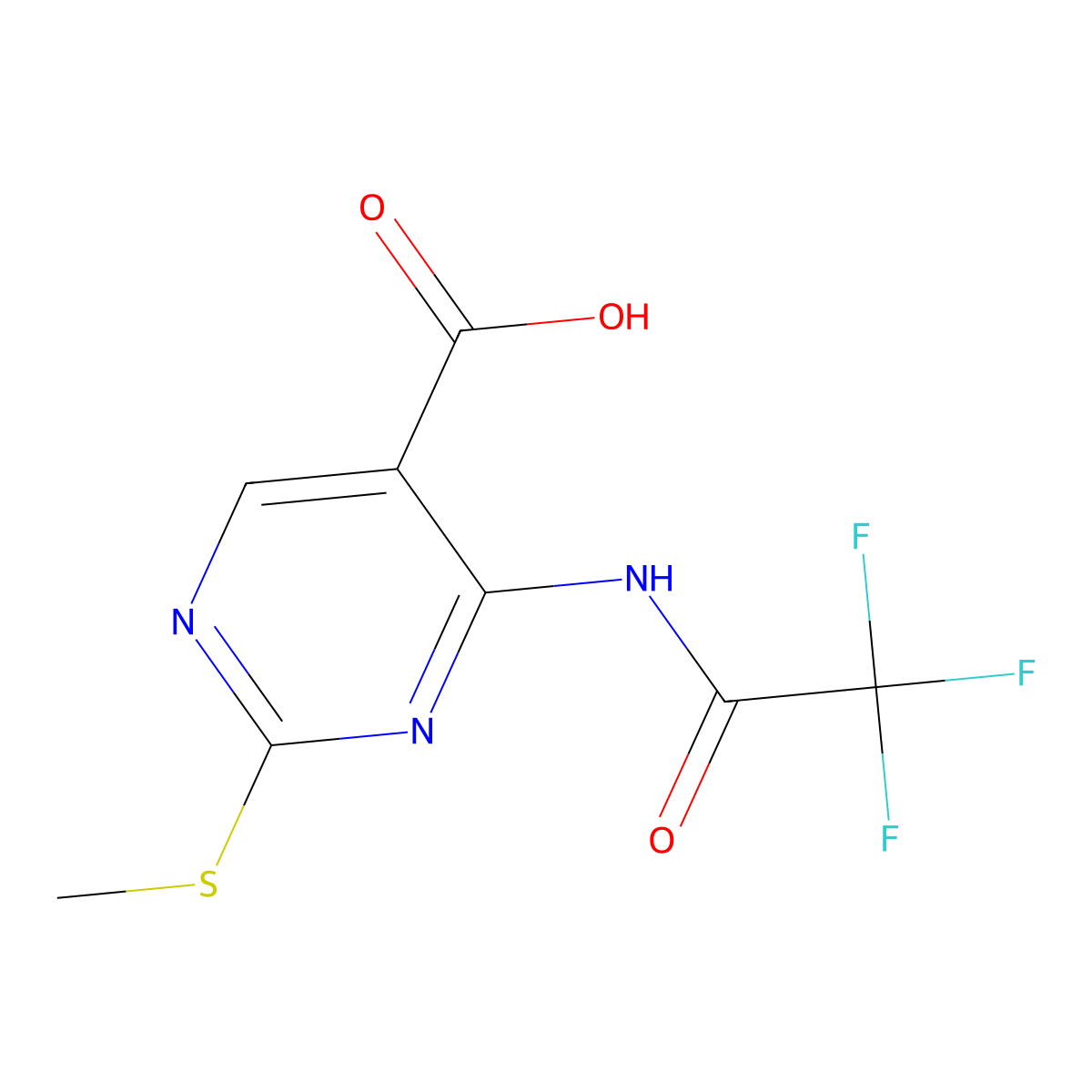 2-(Methylsulfanyl)-4-(2,2,2-trifluoroacetamido)pyrimidine-5-carboxylic acid molecular structure, CAS 2680772-88-5