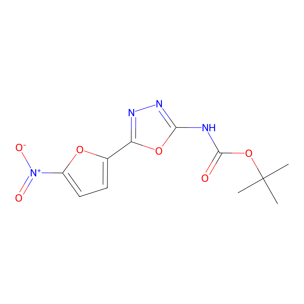 tert-butyl N-[5-(5-nitrofuran-2-yl)-1,3,4-oxadiazol-2-yl]carbamate molecular structure, CAS 2680773-00-4