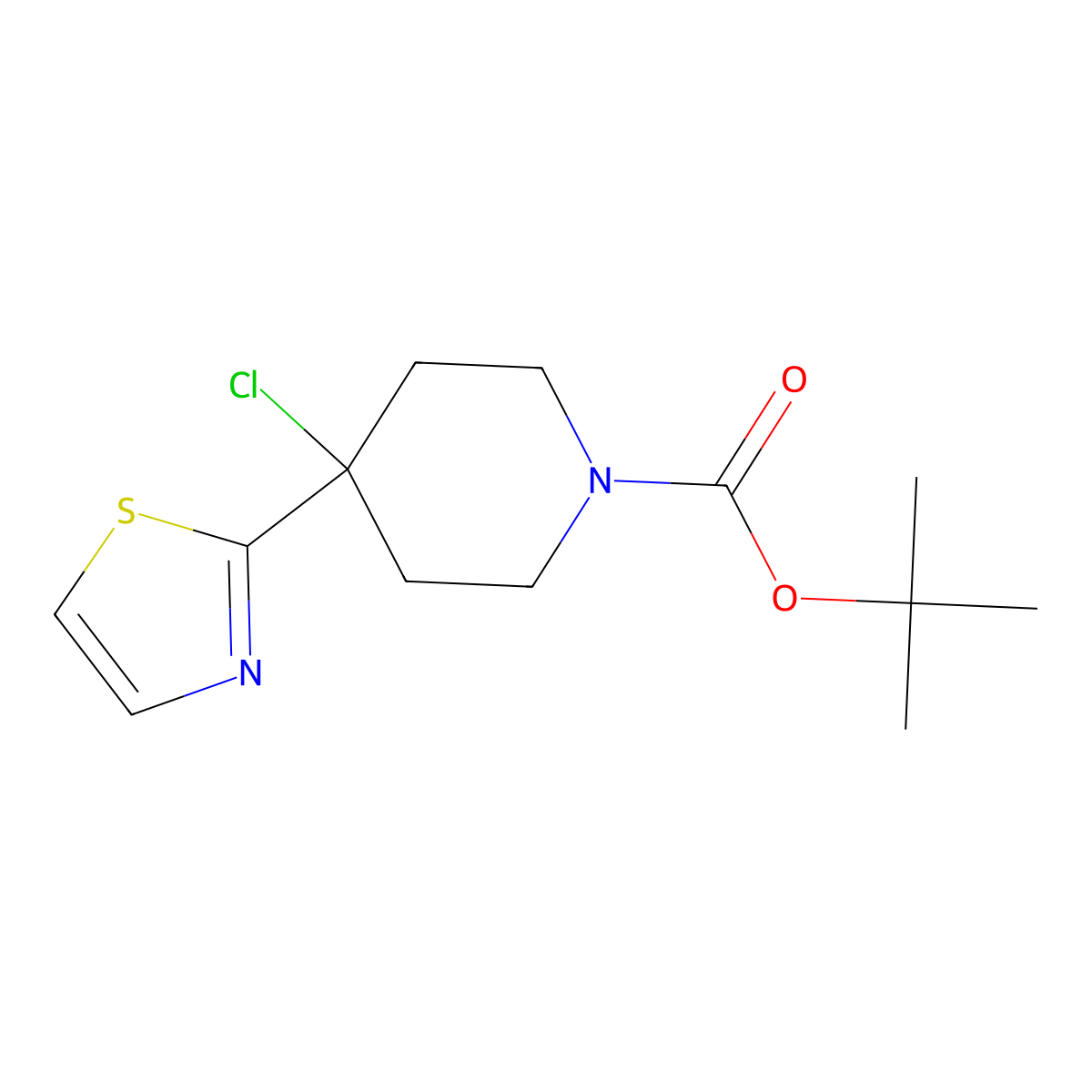 Tert-butyl 4-chloro-4-(1,3-thiazol-2-yl)piperidine-1-carboxylate molecular structure, CAS 2680773-14-0