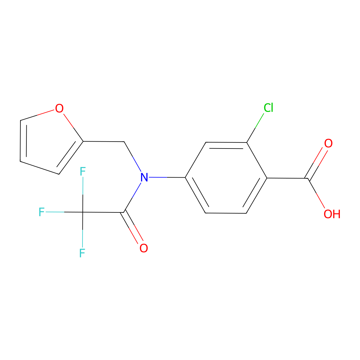 2-chloro-4-{2,2,2-trifluoro-N-[(furan-2-yl)methyl]acetamido}benzoic acid molecular structure, CAS 2680773-43-5