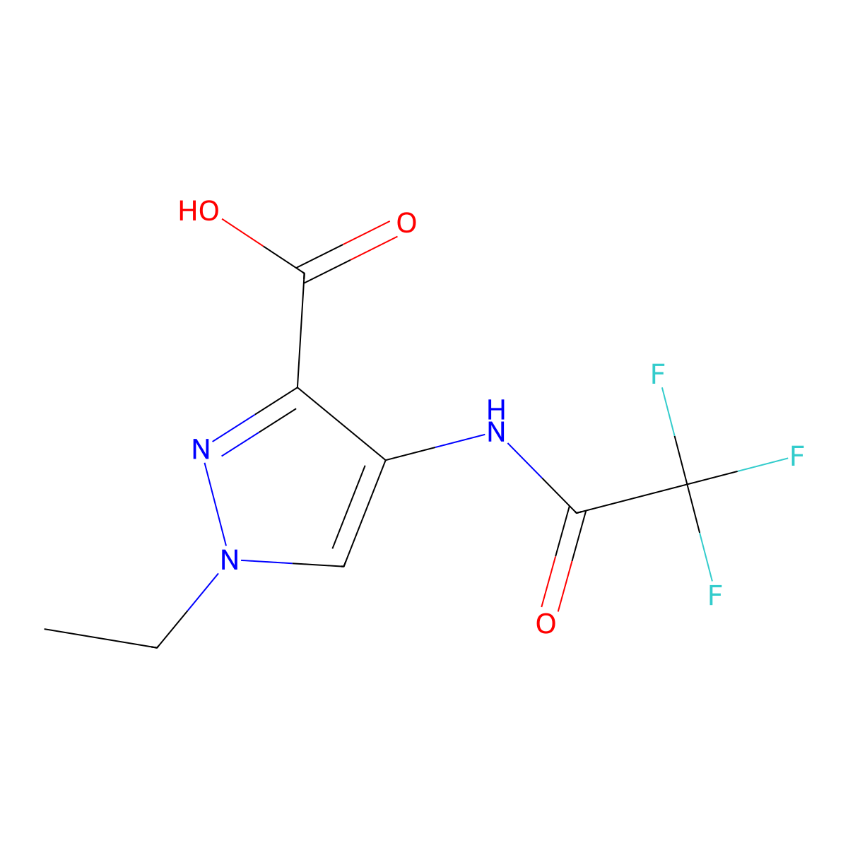 1-ethyl-4-(2,2,2-trifluoroacetamido)-1H-pyrazole-3-carboxylic acid molecular structure, CAS 2680773-68-4