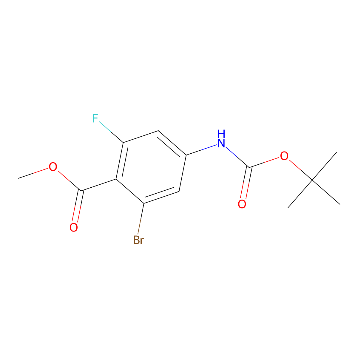 Methyl 2-bromo-4-{[(tert-butoxy)carbonyl]amino}-6-fluorobenzoate molecular structure, CAS 2680773-74-2