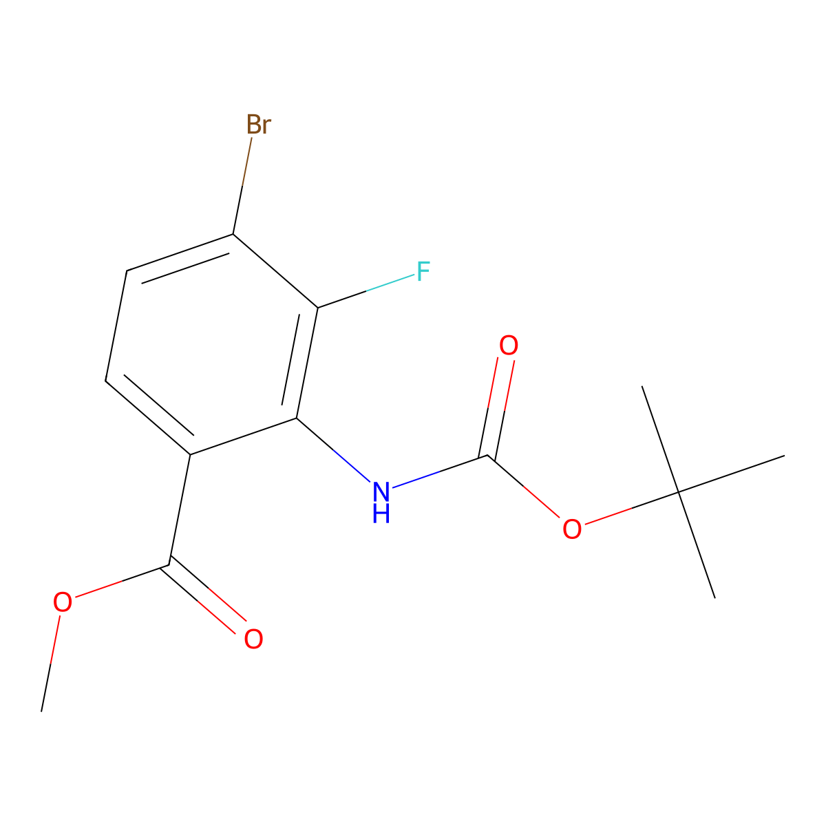 Methyl 4-bromo-2-{[(tert-butoxy)carbonyl]amino}-3-fluorobenzoate molecular structure, CAS 2680773-76-4