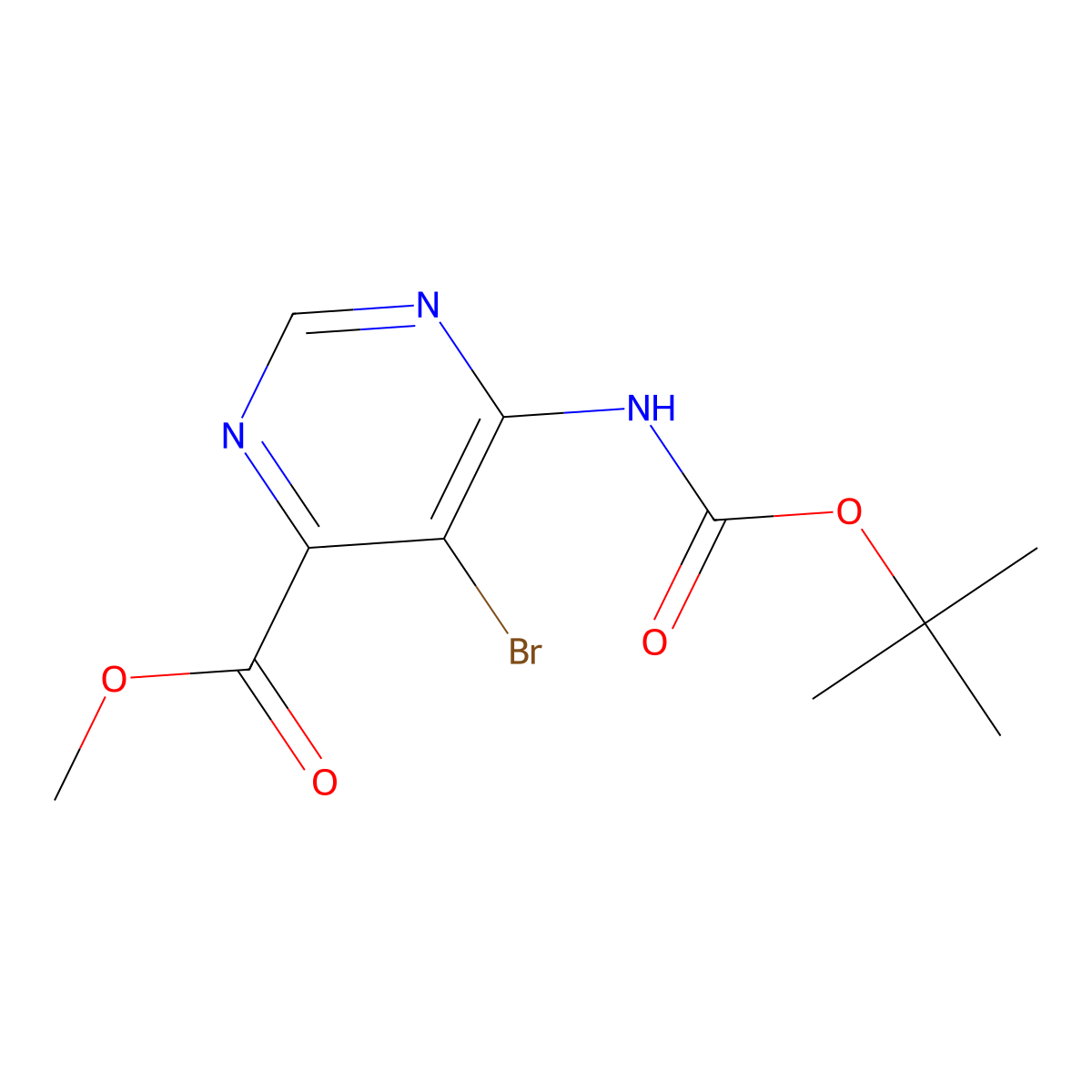 Methyl 5-bromo-6-{[(tert-butoxy)carbonyl]amino}pyrimidine-4-carboxylate molecular structure, CAS 2680774-13-2