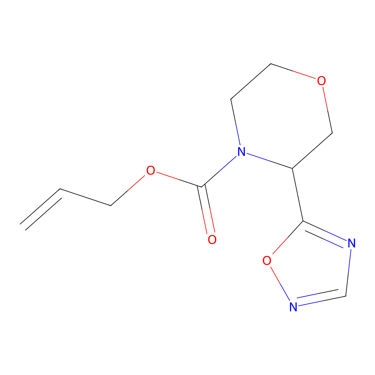 Prop-2-en-1-yl 3-(1,2,4-oxadiazol-5-yl)morpholine-4-carboxylate molecular structure, CAS 2680774-16-5