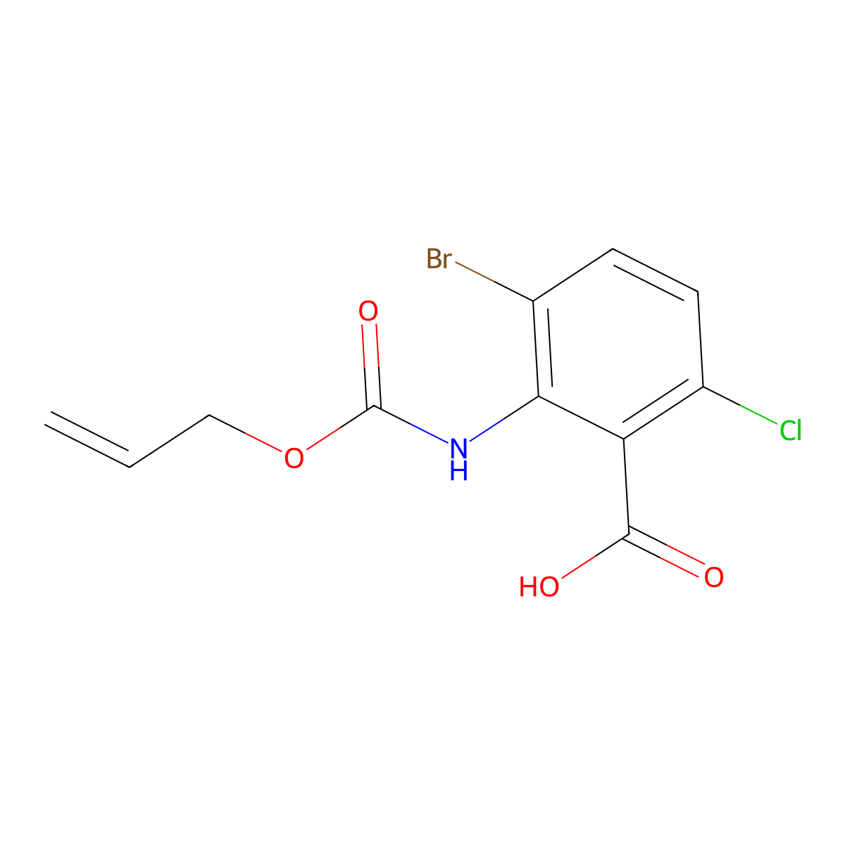 3-Bromo-6-chloro-2-{[(prop-2-en-1-yloxy)carbonyl]amino}benzoic acid molecular structure, CAS 2680774-20-1