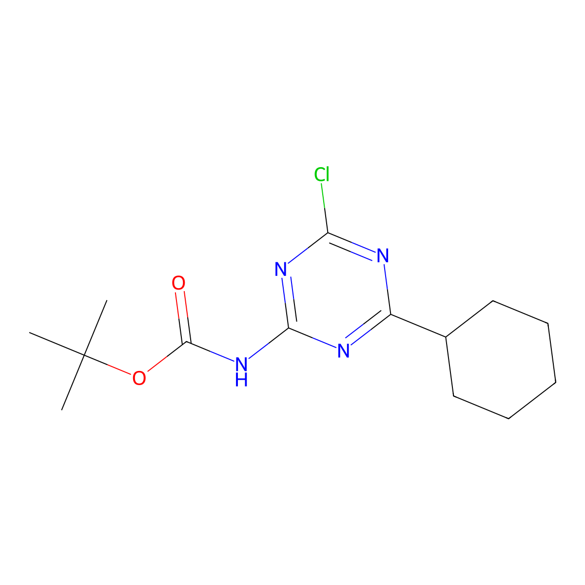 tert-butyl N-(4-chloro-6-cyclohexyl-1,3,5-triazin-2-yl)carbamate molecular structure, CAS 2680774-23-4
