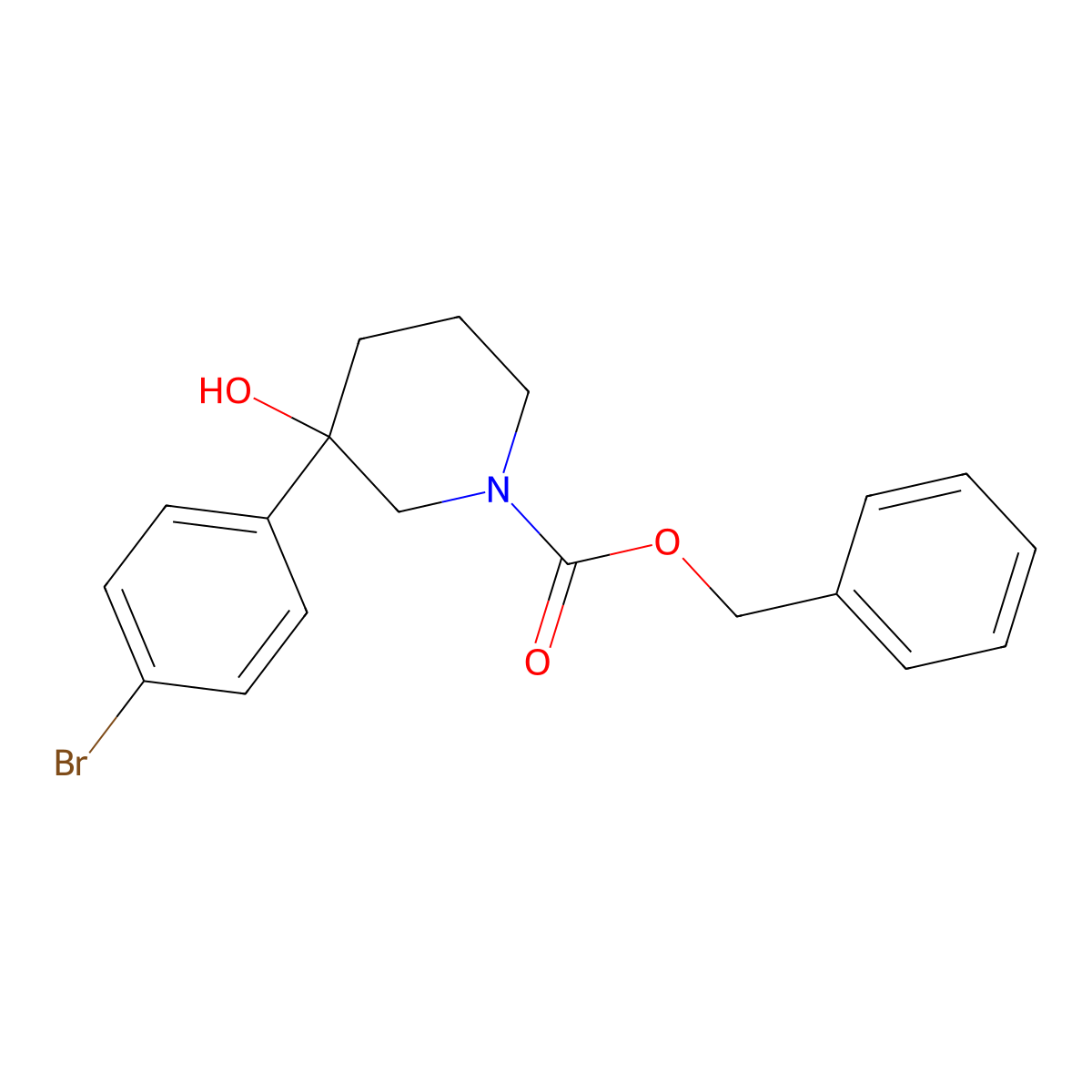 Benzyl 3-(4-bromophenyl)-3-hydroxypiperidine-1-carboxylate molecular structure, CAS 2680774-29-0